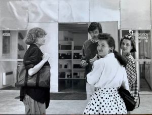 From left to right: Cécile Bourne, Jacques Guillot, Mo Gourmelon and Catherine Arthus-Bertrand at Le Magasin–CNAC, Grenoble, date unknown.