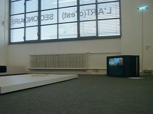 View of the exhibition of the video essay *Royal Wedding* in the reconstructed flat of the collector Ghislain Mollet-Viéville, Mamco, Geneva, from 9 June to 12 September 2004.