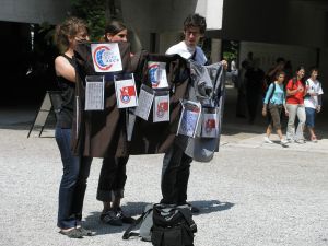 At the Venice Biennale, the curators of Session 14 are reaching out to the public with information about the GATS. The artists’ documents are available in the kiosk (the gowns, the pockets) designed by public works, a London-based group.