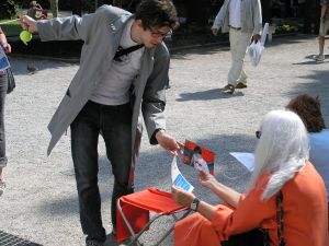 At the Venice Biennale, the curators of Session 14 are reaching out to the public with information about the GATS. The artists’ documents are available in the kiosk (the gowns, the pockets) designed by public works, a London-based group.