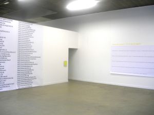 Entrance of the exhibition presented on the occasion of the symposium *Curatorial Timeline: the times are changing*, Magasin d’en face, 21 January 2006.