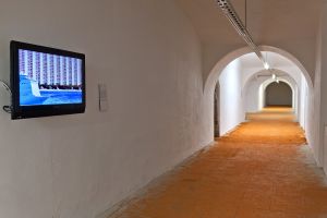 *Coup d’éclat*, exhibition view, Fort du Bruissin, 2011. Left: Mónica Heller, *Venus y Marte gobiernan la Tierra*, 2011. Right: Juliana Iriart, *Como polvo de ladrillo*, 2011. Photo: Blaise Adilon