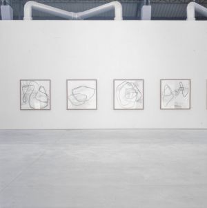 Exhibition view, *L’exposition de l’École du Magasin*, 1991. Featuring : series by Bernard Voïta.