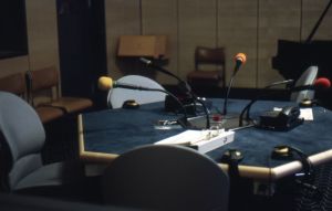View of the studio of Radio Suisse Romande, Geneva, 29 November - 3 December 1999. Personal archives of Alejandra Riera.