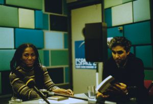 In the studio of Radio Suisse Romande, Geneva, 29 November - 3 December 1999. On the picture: Renée Green (left) and Zeigam Azizov (right). Personal archives of Sylvie Desroches.
